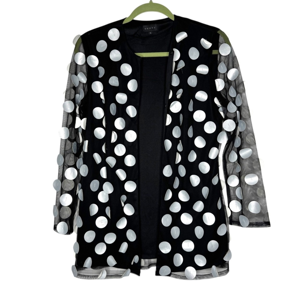 Weavz Womens Black Cardigan Jacket Sheer Mesh Sleeve 3D Texture Dots Artsy Small